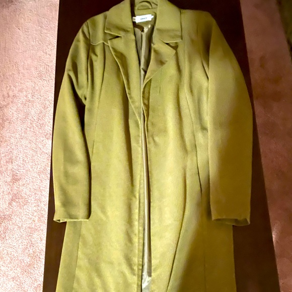 Long jacket great for fall. Olive green, size small, ties around the waist. - Picture 1 of 2
